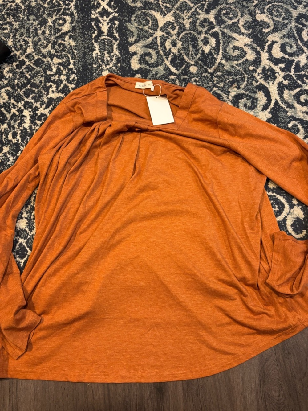 Relaxed V-Neck Tunic Top in Burnt Orange
